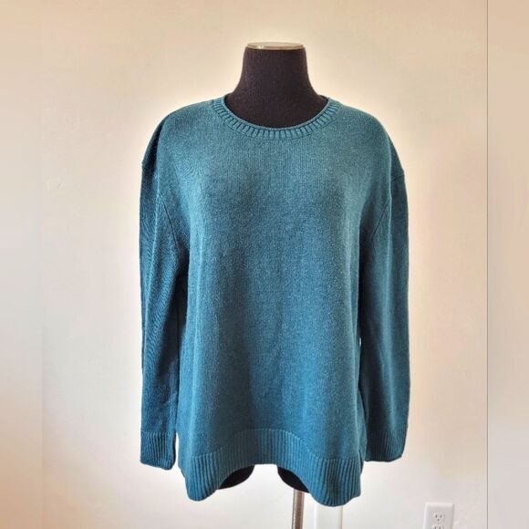 Ella Moss Green Sweater Crew Neck Pullover Fisherman Cozy Soft Girl Academia L - Picture 1 of 10